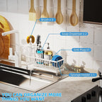 Moforoco Extra Large Kitchen Sink Caddy, Rustproof Sponge Holder with High Brush Holder, Stainless Steel White Kitchen Caddy Sink Countertop Organizer, Sponge Caddy for Kitchen Sink