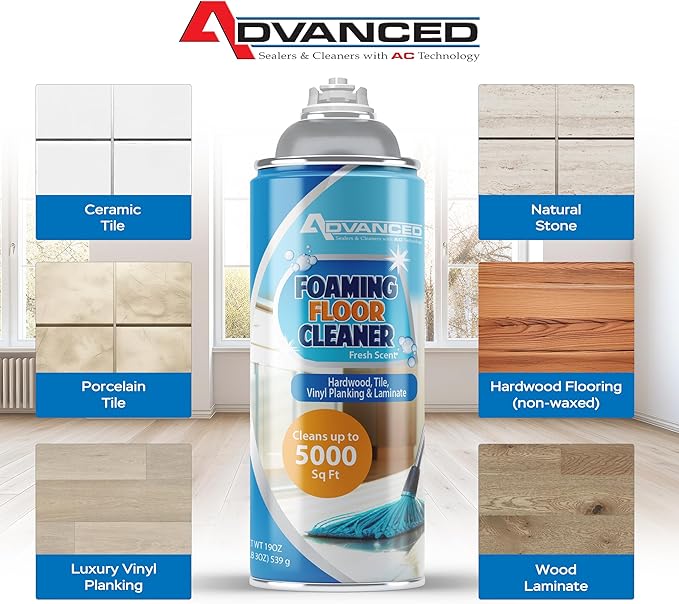 ADVANCED Sealers & Cleaners Aerosol Foaming Floor Cleaner - No Rinse Multi Surface Cleaner for Porcelain, Vinyl, Laminate, Tile, & Hardwood 19 oz - 2 Pack