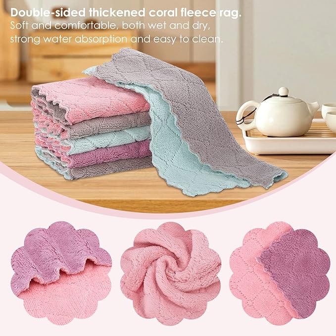 Rachan 22 Pack Kitchen Dish Cloths, Reusable Dish Towels, Nonstick Oil Washable Fast Drying, Super Absorbent Coral Velvet Cleaning Cloths for Cleaning Tableware, Kitchen, Bathroom (Pink-grey-10 x 6")