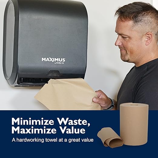 Maximus X1112 Heavyweight 10" Recycled Paper Towels with Superior Absorbency, Natural Commercial Paper Towels Rolls Suitable for Office, Restaurant, and Healthcare Facilities, 6 Rolls Per Case