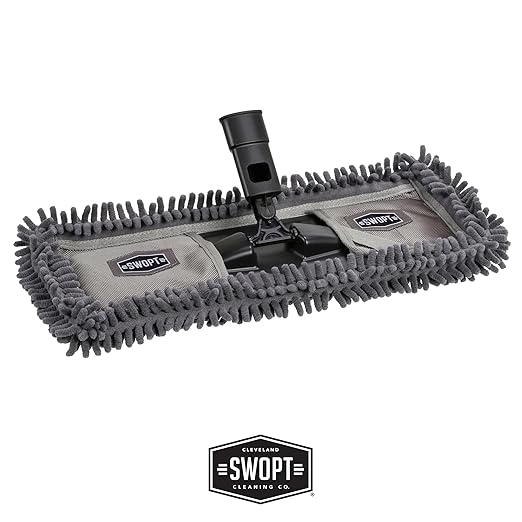SWOPT 18” Microfiber Dust Mop, Microfiber Flexible Duster, Cotton Mop + 60" Steel Handle, Combo — Cleaning Heads With Long Handle Interchangeable With All SWOPT Cleaning Products — Machine Washable