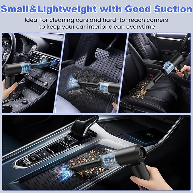 Car Vacuum Portable Cordless with 16000PA Ultra Suction 4-in-1 Foldable Air Duster & Brushless Motor Rechargeable Handheld Vacuum for Pet Hair, Car Seats, Home & Office Cleaning
