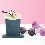 SEWACC Linen Fabric Glasses Holder Stand 2pcs, Plush-Lined Eyewear Organizer Base for Sunglasses and Reading Glasses, Convenient Desktop Storage for Nightstand and Office Use