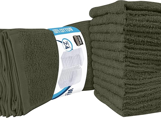 Utopia Towels 24 Pack Cotton Washcloths Set, 100% Ring Spun Cotton, Premium Quality Flannel Face Cloths, Highly Absorbent and Soft Feel Fingertip Towels, Dusty Olive