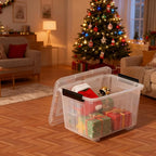 Zopnny 50 Qt Stackable Plastic Storage Bins with Lids, 4 Pack - BPA-Free, See-Through Organizing Solution, Latches, Wheels, Durable Nestable Containers, Clear