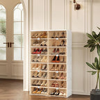 ANTBOX Portable Shoe Rack Organizer for Closet Entryway, Stackable Sneaker Storage Shoe Cabinet with Magnetic Clear Door, Large Plastic Storage containers Bins with Lids 8 Tiers 32 Pairs