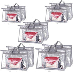 LASZOLA 10Pcs Clear Handbag Storage Organizer Dust Cover Bags, 5 Sizes Transparent Purse Protector Storage Bag with Zipper and Handle for closet shelf, Dustproof and Moistureproof, Grey