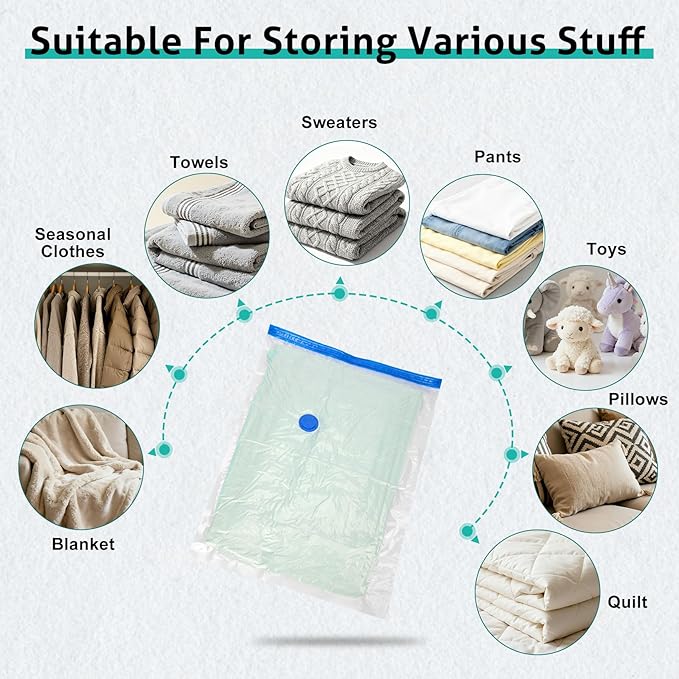 12 Pack Medium Travel Vacuum Storage Bags, Portable Vacuum Seal Bags for Clothing Travel with Pump, Space Saver Bag for Luggage Suitcases Clothes Bedding Seasonal Storage