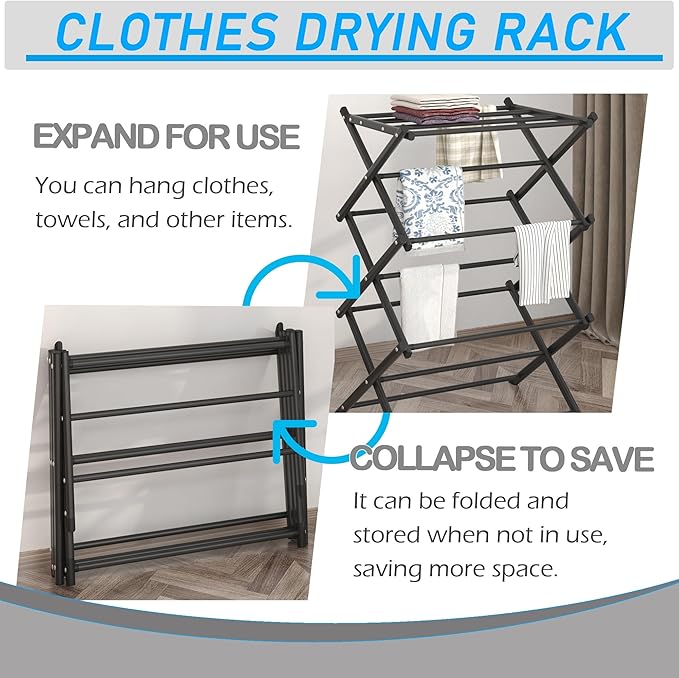 Household Indoor Folding Clothes Drying Rack, Dry Laundry and Hang Clothes,Towel Rack (Black)