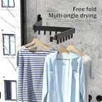 Space Saver Clothes Drying Rack, Wall Mounted, Retractable, Collapsible(Tri-Fold), for Balcony, Bathroom, Black Color