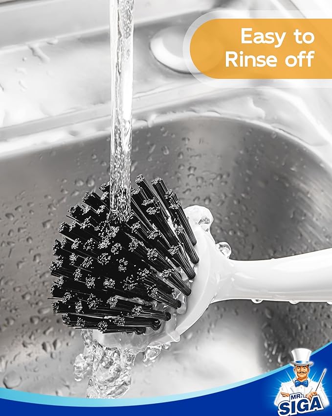 MR.SIGA Dish Brush with Handle, Dish Scrub Brush with Built-in Scraper, Bamboo Dish Brush for Pots and Pans, Kitchen Sink, 2 Pack