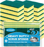 HOMEXCEL Sponges Kitchen 24pcs, Heavy Duty Sponges for Dishes, Scrub Cleaning Sponge for Non-Coated Cookware, Dishes, Pots, Pans, Dual Sided Dish Sponge for Kitchen, Household, Bathroom and More