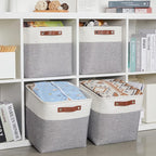 HNZIGE Storage Basket(4 Pack) Fabric Baskets for Organizing Clothes Closet,Towels,Cube Storage Bins,12x12 Storage Cube basket with Handles for Shelves,Toys,Blankets,Office,Room Storage(White&Grey)