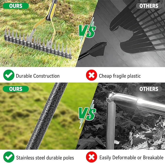 Thatch Rake,71 inch Thatching Rake for Lawn Stainless Steel Metal Dethatcher Rakes with Sheath,Heavy Duty Weed Rakes for Cleaning Dead Grass,Yard,Garden,Leaves,Loosening Soil