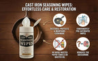 Cookware Care Cast Iron Seasoning Oil Wipes, 50 Wipes, Made in USA with Grapeseed Oil for Cast Iron Skillet, Blackstone Griddle (1 pack)