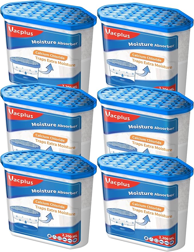 Vacplus Moisture Absorbers 6 Pack, 32.0 Oz Portable Humidity Absorber Boxes for Your Bathroom, Closet & Car, Dehumidifier with Fragrance Free, Navy Blue
