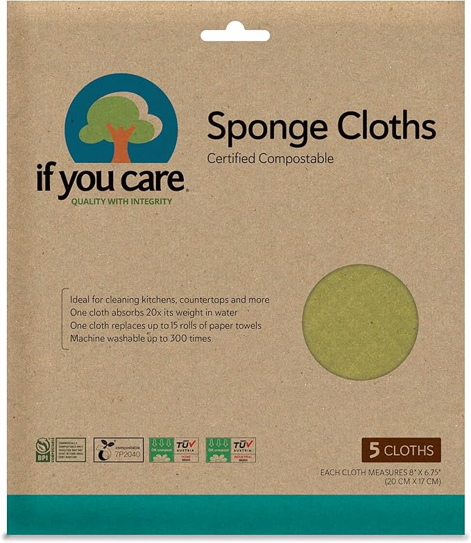 If You Care Sponge Cloths – 5 Count – 100% Natural Cleaning Rags for Kitchen, Bathroom, Home Countertop Surfaces – Absorbent, Reusable, Machine Washable, Compostable