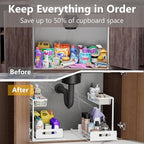 Under Sink Organizers and Storage 2 Tier Slide Out Kitchen Cabinet Organizer Sturdy Metal Bathroom Storage (White, 2 Pack)