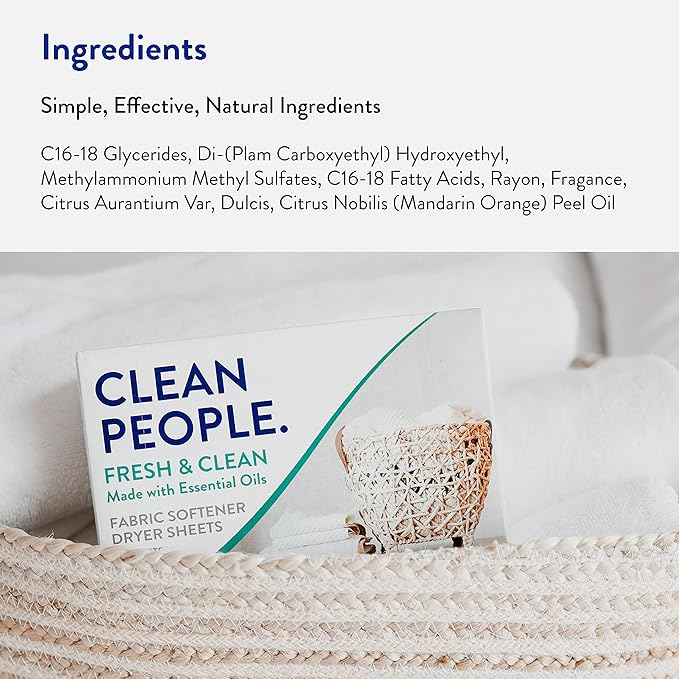 The Clean People Fabric Softener Sheets - Dryer Sheets - Softens & Removes Static Cling - Vegan Laundry Softener With Essential Oils - Fresh Scent, 240 Pack