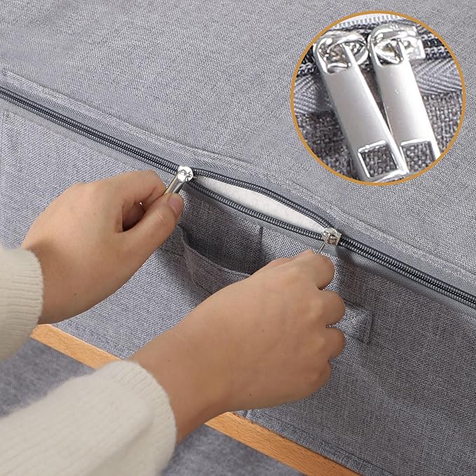 Underbed Storage Organizers, 31.5 x 15.7 x 5.9 Inch Container Bags with Lids and Handles, Storage Boxes for Blanket, Pillows, Shoes, Grey, 2 Pack