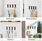 pickpiff Matt Black Self Adhesive Coat Hooks for Hanging: 13LB Extra Strong Stainless Wall Hook for Towel, Utensil, Backpack, Hat, Sturdy Metal Hanger for Bathroom, Kitchen, Door, 6-Pack