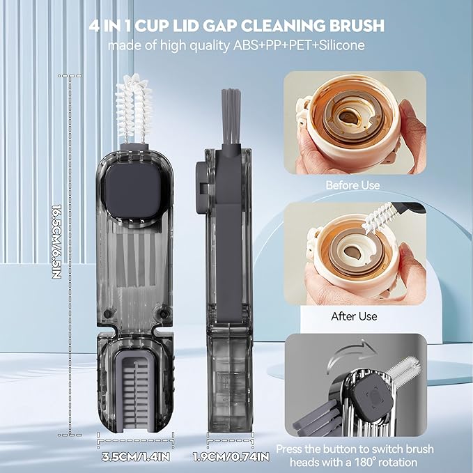 4 in 1 Cup Lid Gap Cleaning Brush, Multifunctional Insulation Bottle Cleaning Tools, Mutipurpose Tiny Silicone Cup Holder Cleaner, Home Kitchen Cleaning Tools