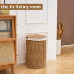Round Wicker Laundry Hamper with Lid Handwoven Rattan Basket with Handles for Dirty Clothes, 2 Washable Liner Bags, No Assembly Required, Washable Basket, 60L