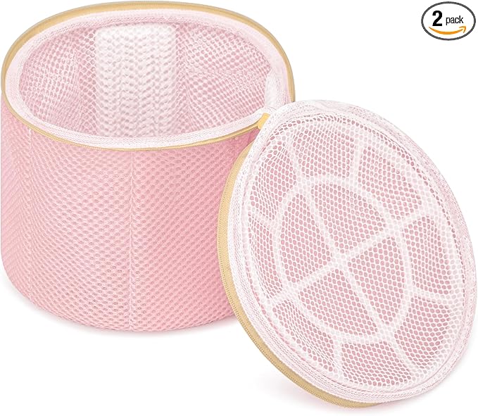 2 Pack Bra Laundry Bags for Washing Machine, Delicate Underwear Wash Bags with Anti-Deformation Structure & Fixed Friction Plates (pink)