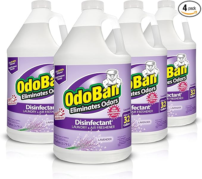 OdoBan Disinfectant Concentrate and Odor Eliminator, Made in the USA, Lavender Scent, 4 Gallons