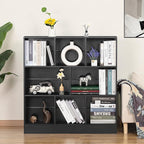 YAHARBO Black Wide Bookshelf,3 Tier Modern Horizontal Bookcase,Wood Low Bookshelves Display Storage Cabinet with Base,Floor Standing 8 Cube Large Bookcases Organizer for Bedroom,Living Room,Office