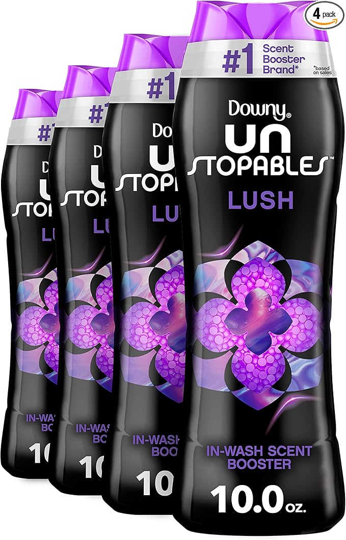 Downy Unstopables Laundry Scent Booster Beads for Washer, Lush, 10 oz (Pack of 4)