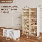 ANTBOX Portable Shoe Rack Organizer for Closet Entryway, Stackable Sneaker Storage Shoe Cabinet with Magnetic Clear Door, Large Plastic Storage containers Bins with Lids 8 Tiers 32 Pairs
