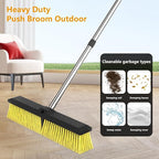 18 Inches Push Broom Outdoor with 65" Adjustable Handle, Heavy Duty Outdoor Broom with Stiff Bristles, for Cleaning Yard, Garage, Shop, Driveway, Wood, Stone, Deck, Concrete, and Tile Floor.