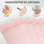 4-Piece Pink Medium Durable Organic Cotton Mesh Laundry Bags with Sturdy Zippers and Breathable Mesh are Delicate Laundry Bags for Underwear, Clothes, Pants and Socks