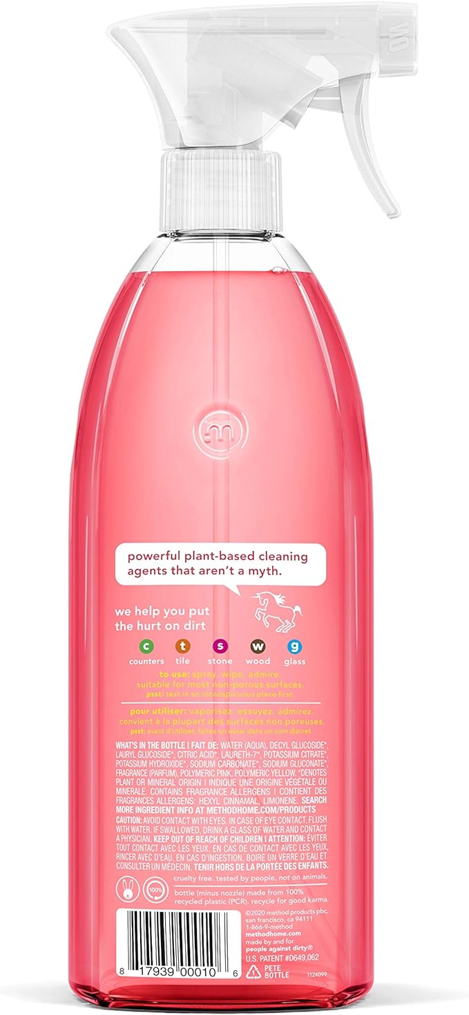 Method All-Purpose Cleaner, Pink Grapefruit, Perfect for Most Counters, Tiles, Stone, and More, 28 oz spray bottle