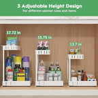 REALINN Under Sink Organizer, 2 Tier Expandable Under Cabinet Organizer, Heights Adjustable Pull Out Storage for Kitchen Bathroom Laundry, White, 2 Pack