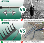 Rake for Leaves, Garden Bow Rake for Lawns Heavy Duty, 5 ft Back-Saving Long Handle, 14 Metal Tines, Yard Gardening Tools for Loosen Soil, Clear Gravel Grass Rock, Level Mulch
