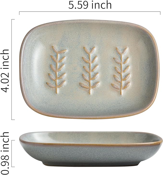 Ceramic Soap Dish Soap Holder, Soap Lift for Bar Soap Sponge, Shower Soap Dishes for Bathroom Kitchen Counter Soap Saver Tray Keep Dry, Dishwasher Safe