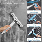 3 in 1 Window Cleaning Scraper,Window Squeegee Cleaner Tool with Built-in Spray Bottle for Car Home Windows Glass and Tiles Et (White)