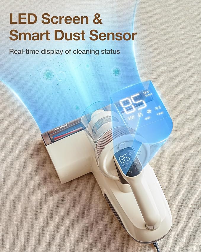 Jimmy Mattress Vacuum Cleaner, Bed Vacuum with UV & Ultrasound, High Heating, Smart Dust Sensor, 15Kpa Powerful Suction, Lightweight, Deep Clean Dust and Pet Hair in One Go(BX6 Lite, Corded)