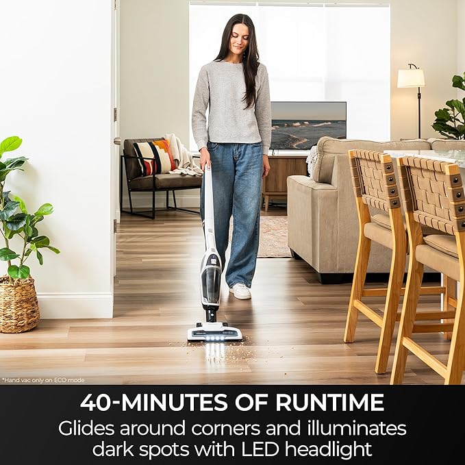 Kenmore 200 Series DS2000 Cordless Stick Vacuum Lightweight Cleaner 2-Speed Power Suction LED Headlight 2-in-1 Handheld for Hardwood Floor, Carpet & Pet Hair