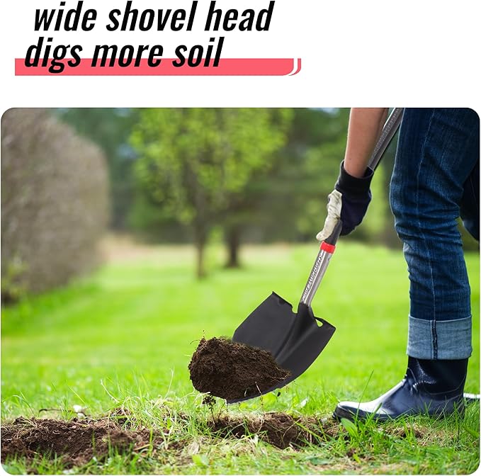 SHARK ATTACK Garden Shovel Set with D-Grip Handles - Multi-Size Steel Garden Shovels with Powder Coating for Digging, Planting & Car Emergency