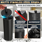 Black Toilet Brush and Holder Set - Scratch Resistant Black Toilet Bowl Brush and Holder with Soft Bristles Replaceable Head, Protection from Splashes, and Compact Design - for Effective Cleaning