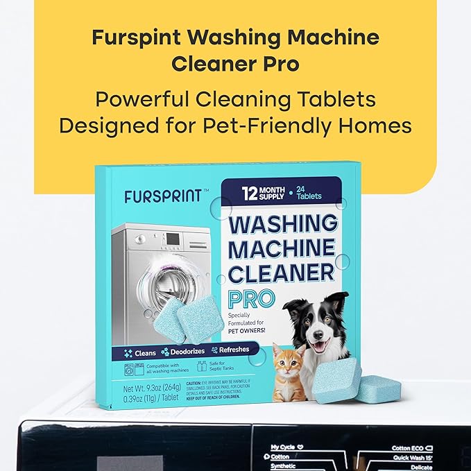 Washing Machine Cleaner Tablets - 24 Pack for a 12 Month Supply. Formulated for Pet Owners. Compatible with HE, Top & Front Load. Easily Removes Residue, Grime. Value Brand by Uproot Clean