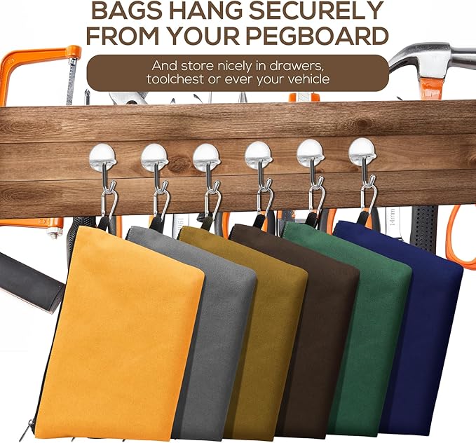 6 Pack Canvas Zipper Tool Bag, Premium Tool Pouches, Multi-Purpose Storage Organizer with Carabiner.