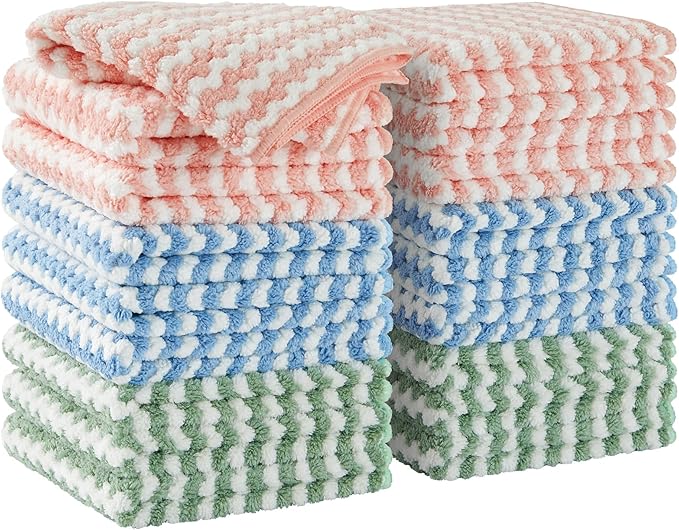 JOYMOOP 18 Pack Microfiber Cleaning Cloth, Kitchen Towels for Dish Drying Washing, Absorbent Streak Free Lint Free Rags for Cleaning, Reusable and Washable Towels - 10" x 10"