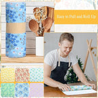 Tiamon 24 Pcs Reusable Paper Towels Roll Daisy Kitchen Towels Floral Absorbent Cotton Cloth Dishtowels Paperless Wildflower Hand Dish Cloths for Home Kitchen Bathroom Cleaning Housewarming Napkins