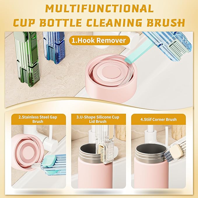 2Pcs 4 in 1 Cup Lid Gap Cleaning Brush Set,Multifunctional Crevice Cleaning Brush for Bottle,Multipurpose Bottle Cleaner with Compact Design Tiny Silicone Cup Holder Cleaner Tool,Kitchen Gadgets