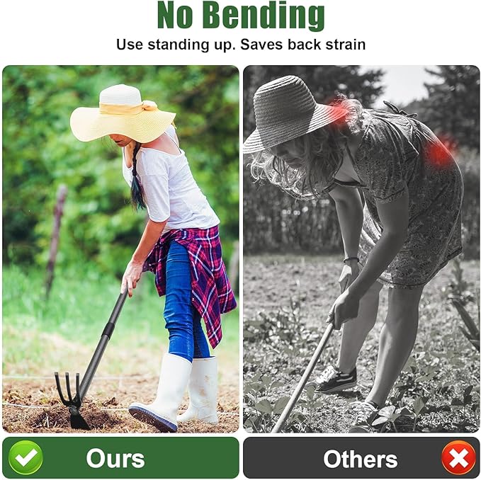 Hoe Garden Tool, 45 Inch Garden Hoe Adjustable Long Handle, 2 in 1 Garden Hoe for Weeding, Stainless Steel Weeder Tool for Yard Long Handle, Gardening Hoe for Planting, Lossening, Digging