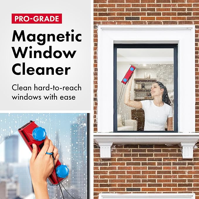 Tyroler Magnetic Window Cleaner Tool | The Glider D-3 AFC Double Sided Outside Window Cleaner Fits Windows 0.1"-1.1" Thick, Adjustable Control Magnet Window Cleaner Tool, Ideal Magnetic Glass Cleaner